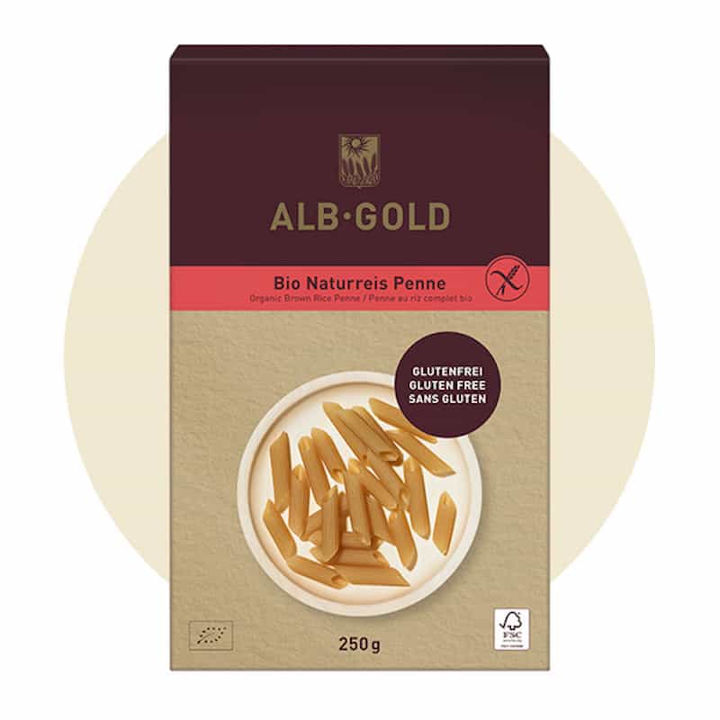 Paquet de pâtes Penne bio au riz complet sans gluten 250 g – Alb-Gold