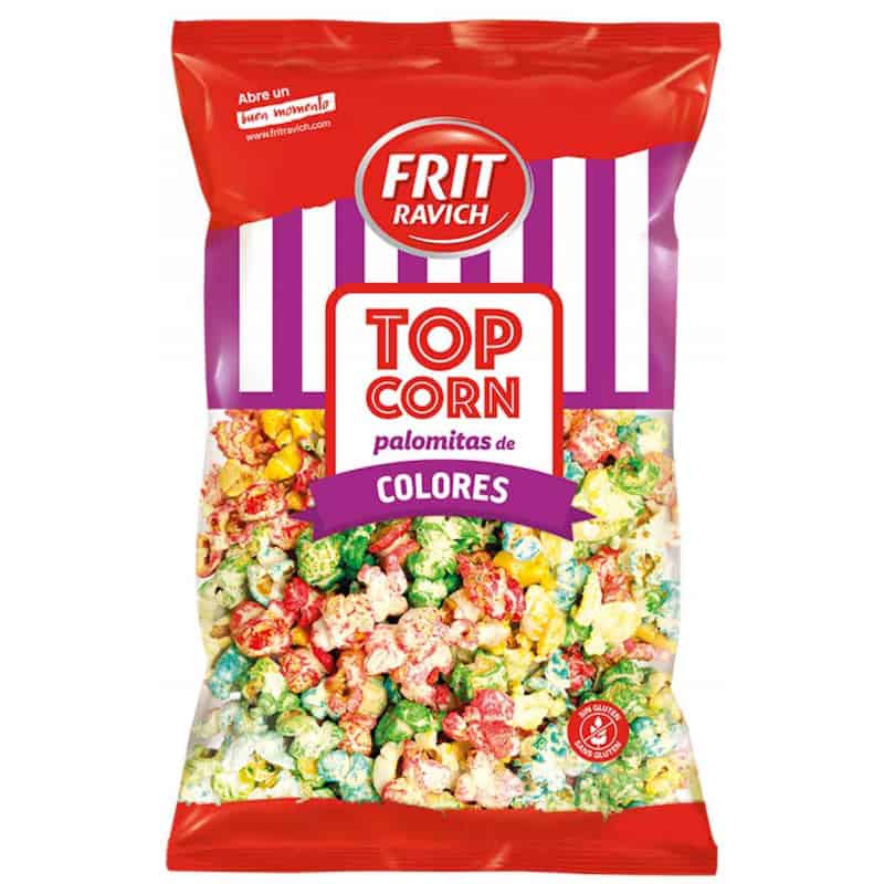 Sachet de pop-corn colorés et sucrés sans gluten Frit Ravich