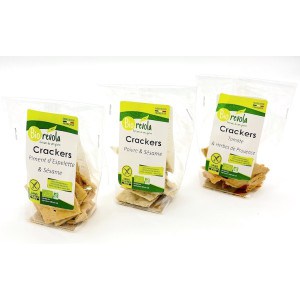 Sachets de crackers sans gluten bio au piment d'Espelette sésame Biorevola