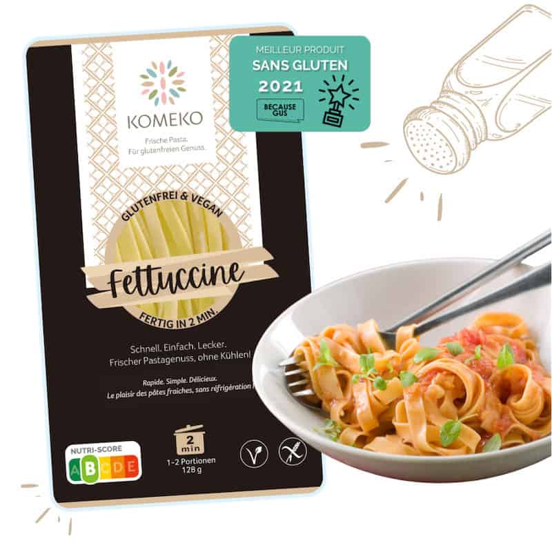 Paquet de fettucine fraîches sans gluten au riz complet Komeko