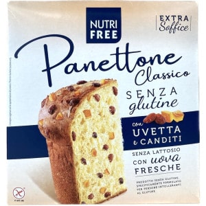 Boite de panettone sans gluten avec raisins secs et fruits confits - Nutri Free