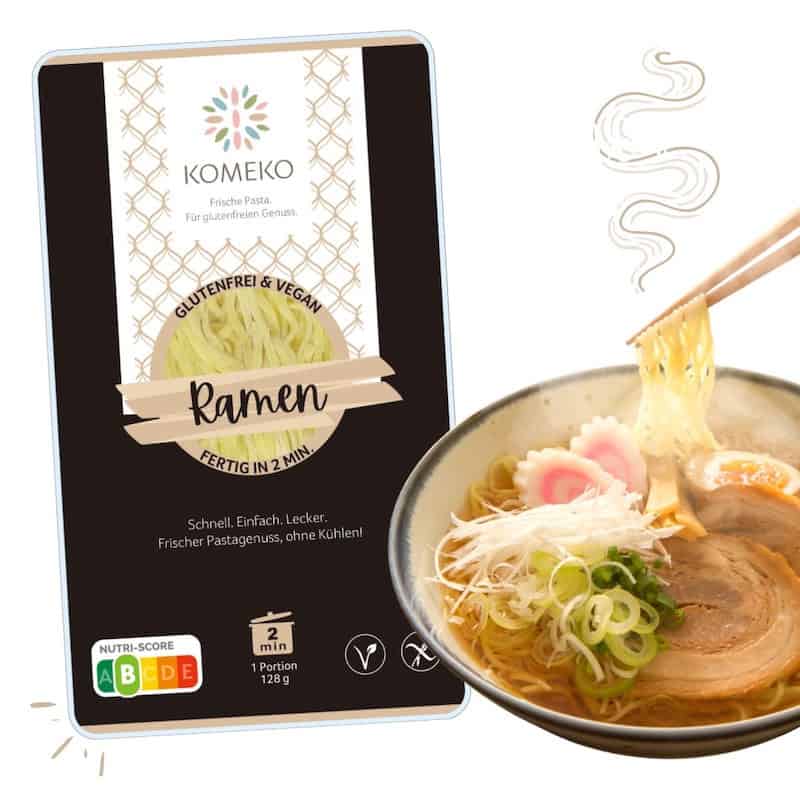 Paquet de pâtes fraîches Ramen sans gluten et vegan Komeko