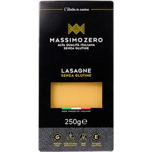 Paquet de lasagnes à base de farine de riz et maïs sans gluten de chez Massimozero. Poids 250g
