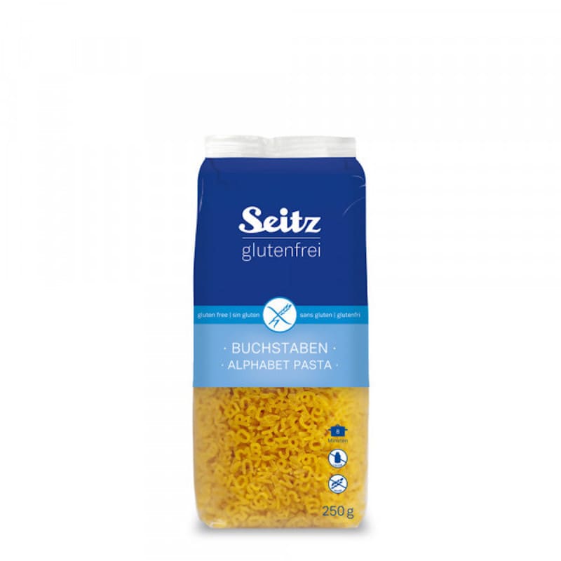 Sachet de pâtes alphabet sans gluten au maïs et pois chiche - Seitz Sachet de pâtes alphabet sans gluten au maïs et pois chiche - Seitz