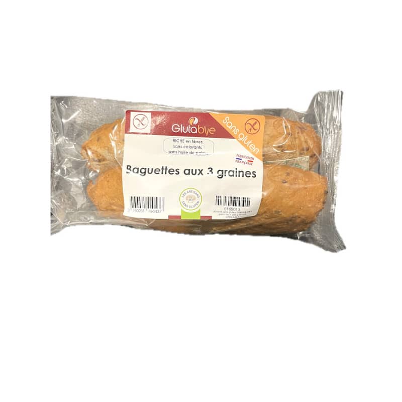 Sachet de 2 baguettes aux 3 graines sans gluten - Glutabye