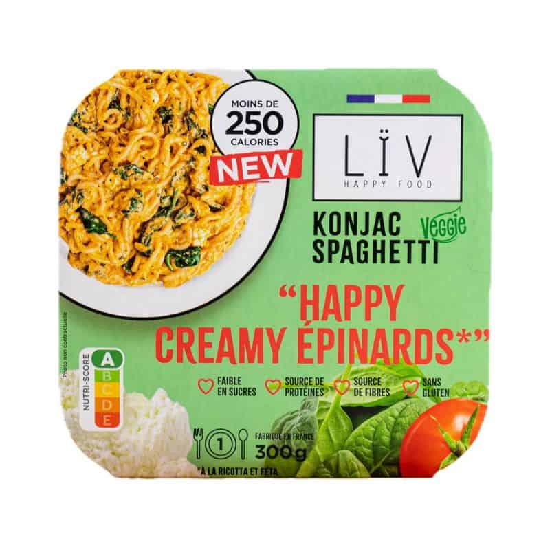 Barquette de spaghetti konjac sans gluten Happy Creamy Épinards - Liv Happy Food