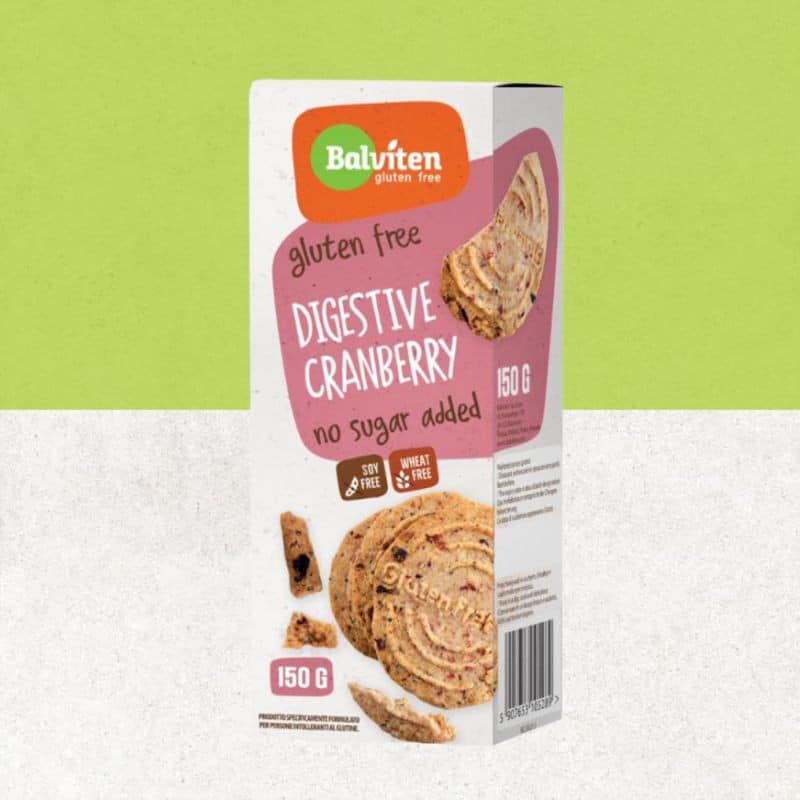 Paquet de biscuits digestifs  sans gluten aux cranberries, sans sucre ajouté - Balviten