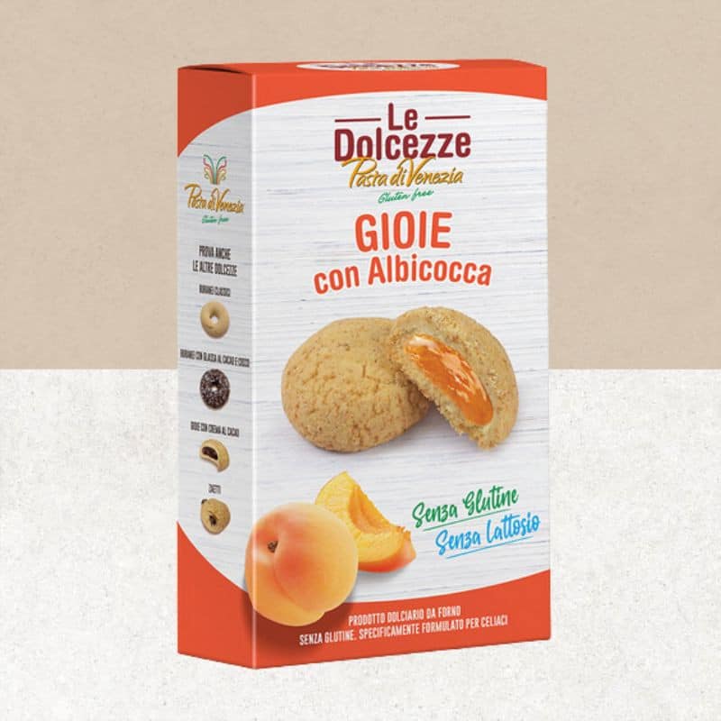 Boîte de biscuits sans gluten Gioie fourrés à la confiture d'abricot Pasta di Venezia