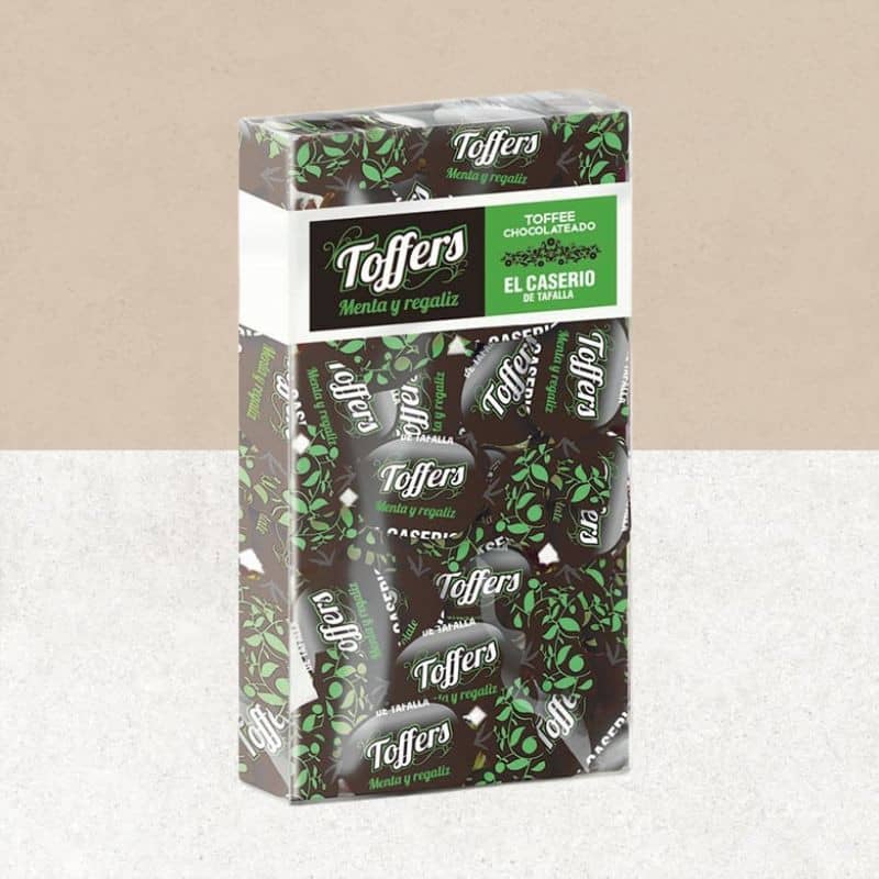 Paquet de bonbons toffers menthe et réglisse sans gluten El Caserio