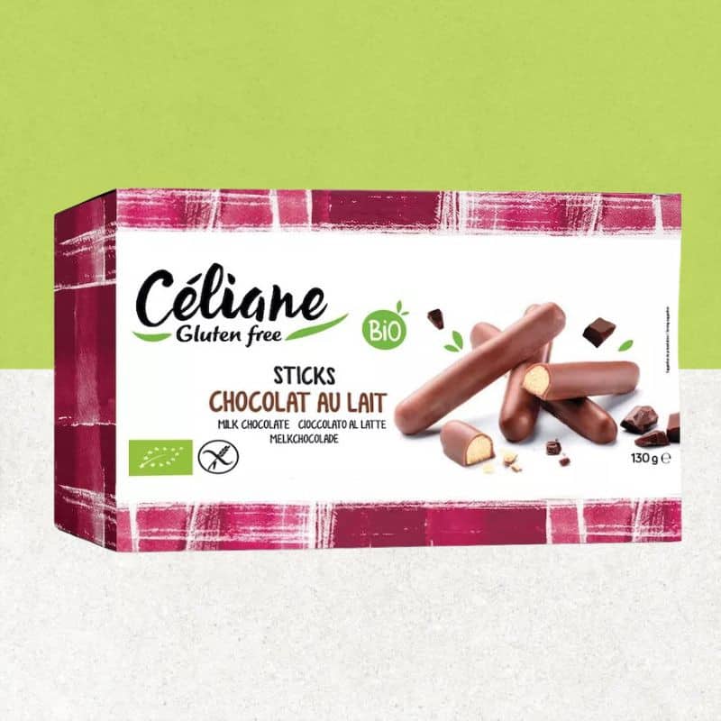 Boite de sticks sans gluten bio au chocolat au lait - Céliane