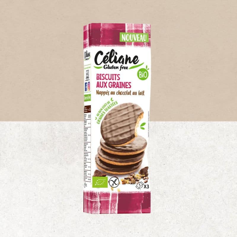 Sachet de Biscuits sans gluten aux graines bio, nappés de chocolat au lait - Céliane