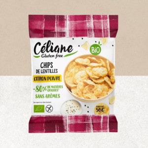 Sachet de chips de lentilles sans gluten citron poivre - Céliane