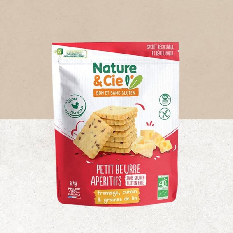 Sachet de petit-beurre apéritif fromage, cumin et graines de lin - Nature et Cie