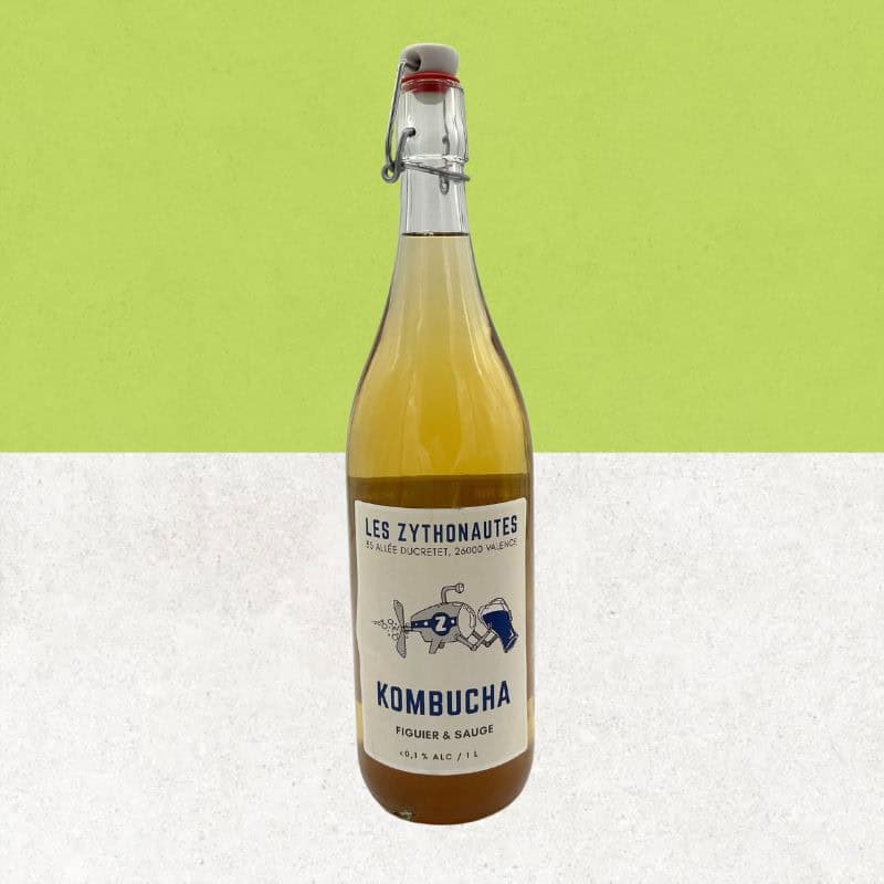 Grande bouteille de kombucha figuier et sauge sans gluten 75cl - Les Zythonautes Grande bouteille de kombucha figuier et sauge sans gluten 75cl - Les Zythonautes