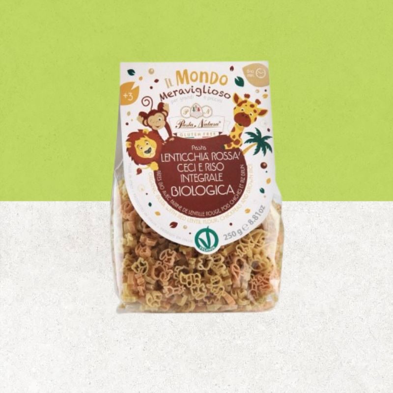 Sachet de pâtes sans gluten pour enfants au riz et légumes bio et vegan - Pasta Natura Sachet de pâtes sans gluten pour enfants au riz et légumes bio et vegan - Pasta Natura