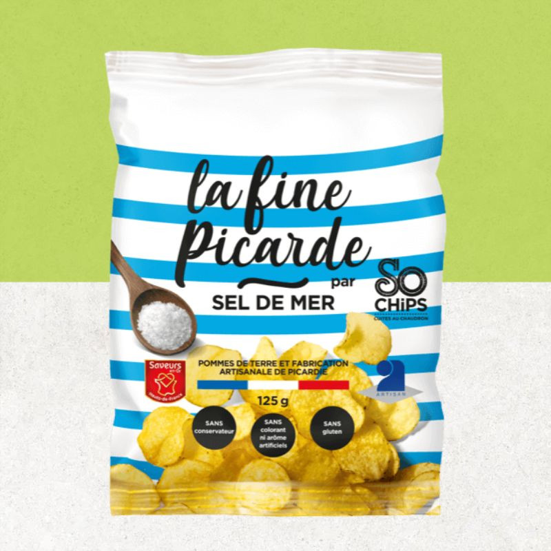 Paquet de chips au sel de mer sans gluten 125g La Fine Picarde - So Chips Paquet de chips au sel de mer sans gluten 125g La Fine Picarde - So Chips
