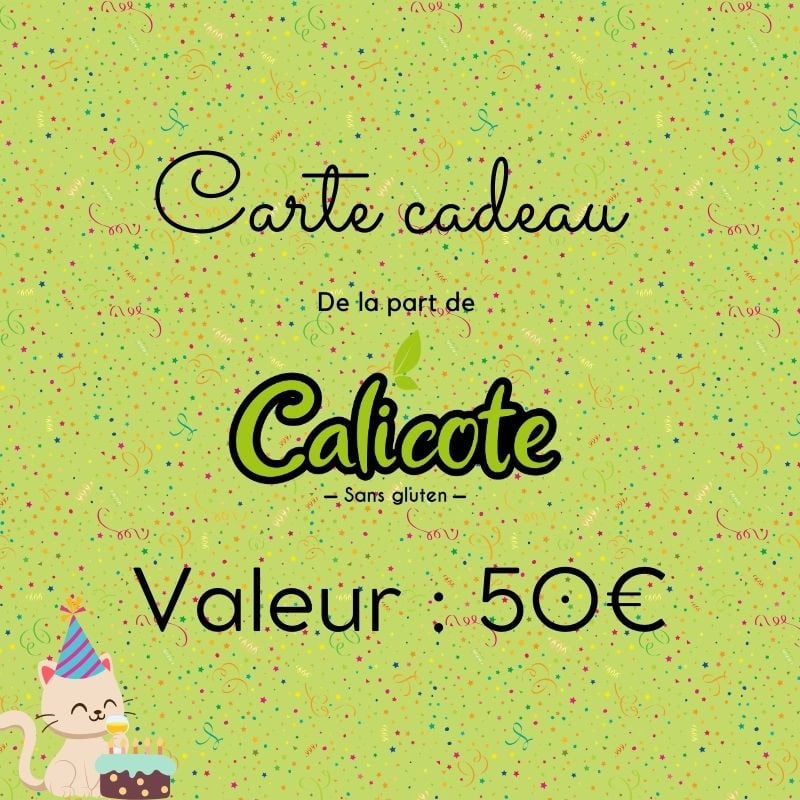 Carte cadeau sans gluten d'une valeur de 50€ - Calicote Carte cadeau sans gluten d'une valeur de 50€ - Calicote