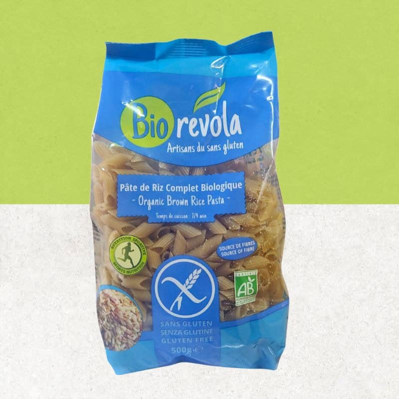 Sachet de pâtes penne au riz complet biologique sans gluten - Biorevola