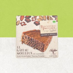 Boite de Gâteau Moelleux sans gluten aux amandes et chocolat - La Biscuiterie de Provence