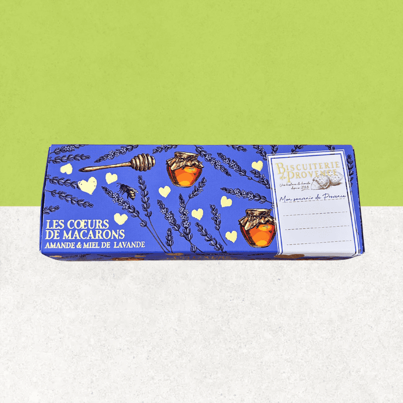 Paquet de cœurs de macarons amande et miel de lavande sans gluten - La Biscuiterie de Provence