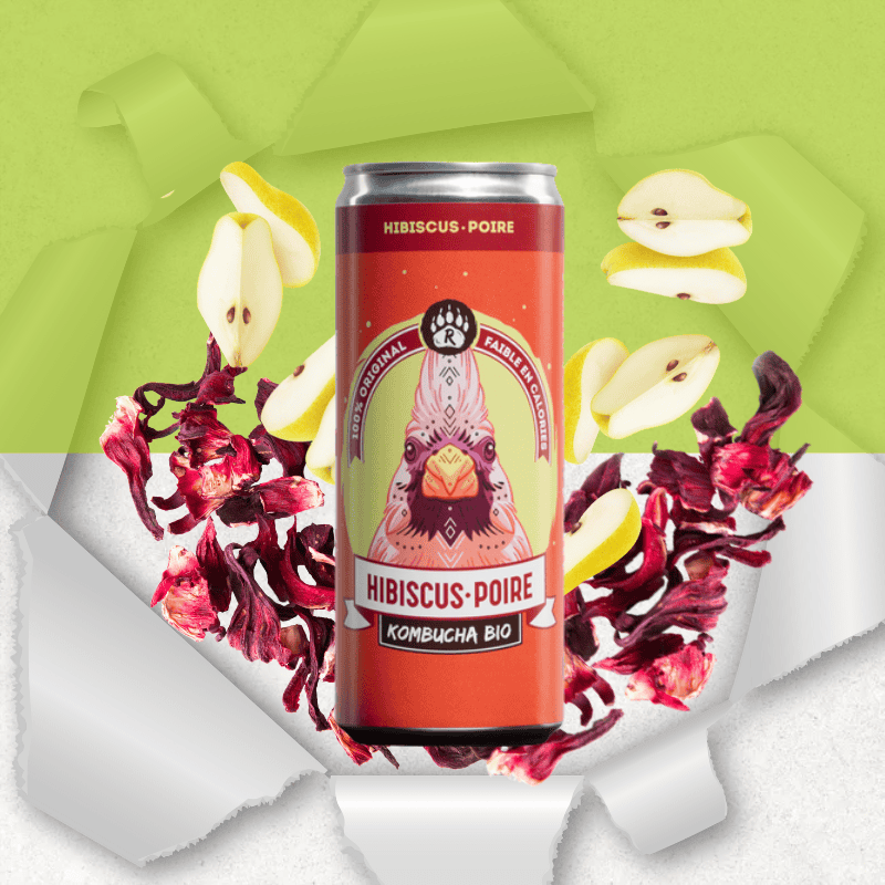 Canette de Kombucha sans gluten hibiscus poire 33cl - Bio Brasseurs