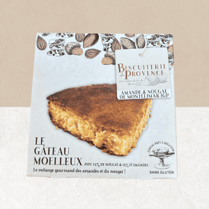 Boite de gâteau moelleux sans gluten aux amandes et nougat - La Biscuiterie de Provence