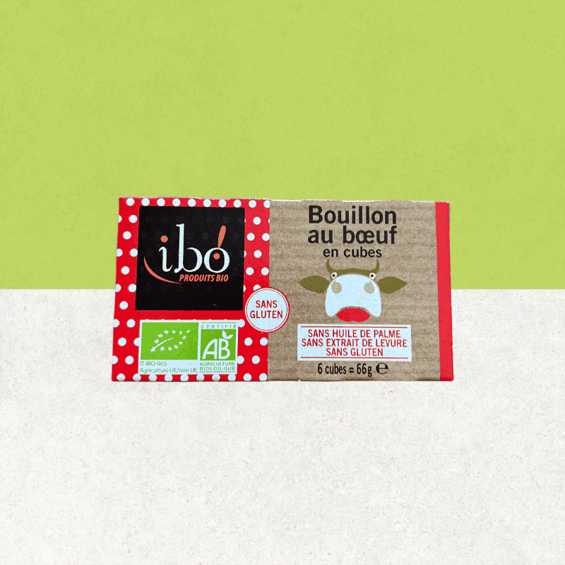 Paquet de bouillon de boeuf en cubes bio sans gluten - Ibo