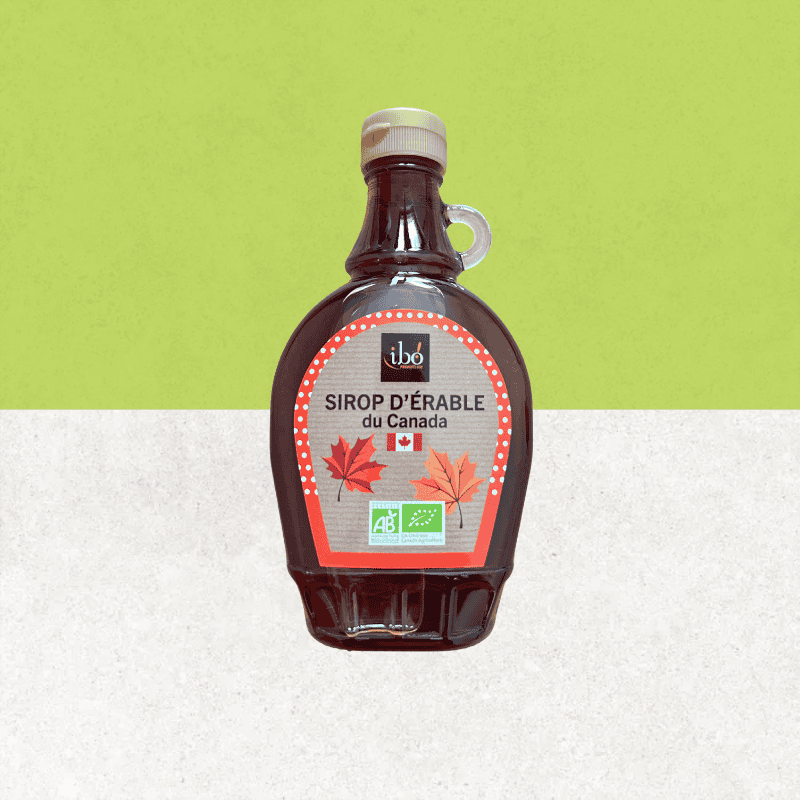 Bouteille de sirop d'érable bio du Canada et naturellement sans gluten - Ibo