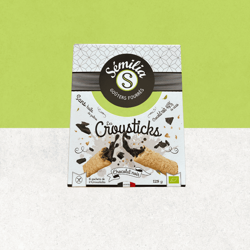 Paquet de Croustiks chocolat noir bio et sans gluten -Sémilia
