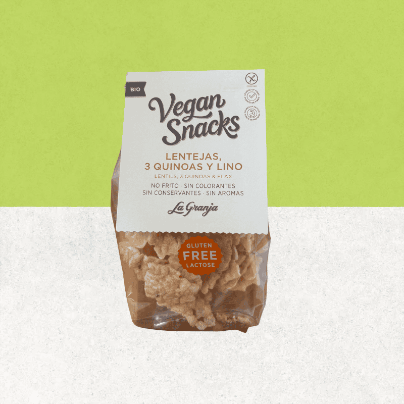 Sachet de chips de lentilles sans gluten et vegan, quinoa et lin - La Granja