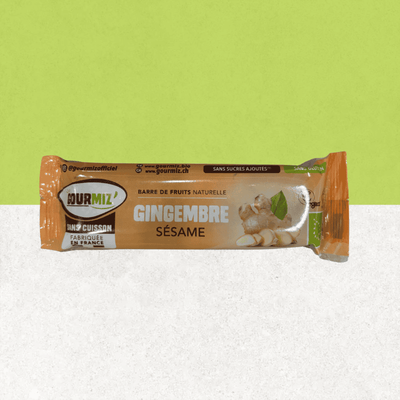 Barre de fruits bio sans gluten, gingembre frais et sésame - Gourmiz