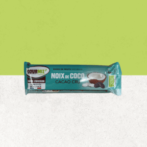 Barre de fruits bio sans gluten, noix de coco et cacao cru - Gourmiz
