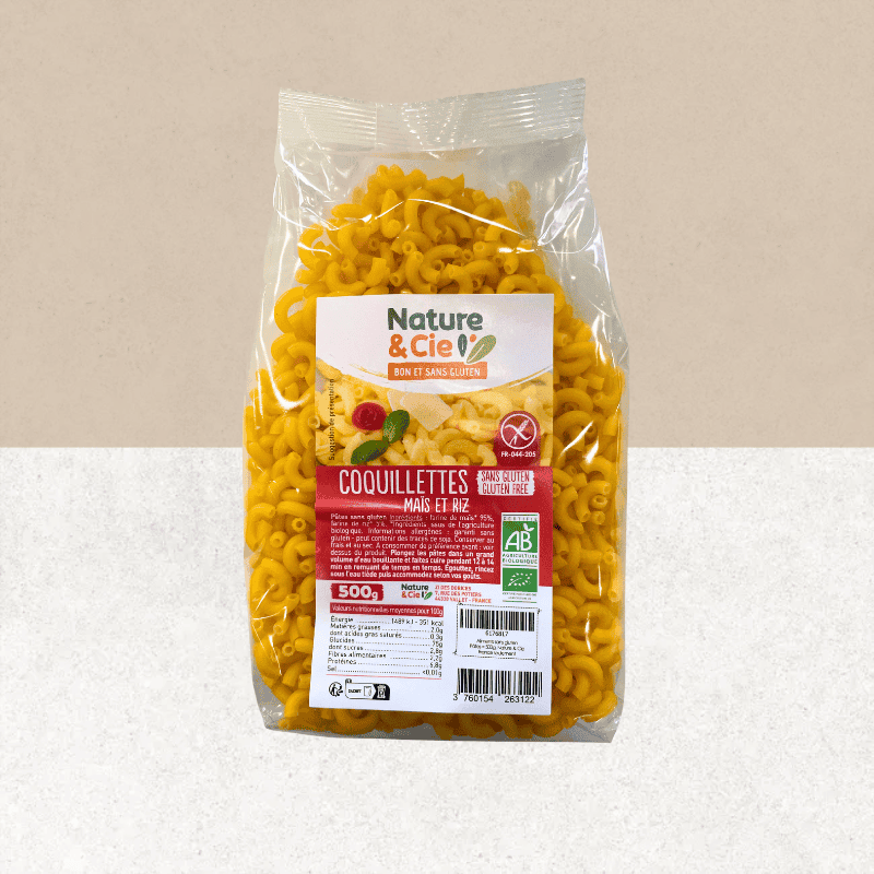 Sachet de pâtes coquillettes sans gluten - Nature et Cie