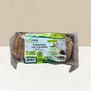 Paquet de pain savoureux aux graines bio et sans gluten - Biorevola
