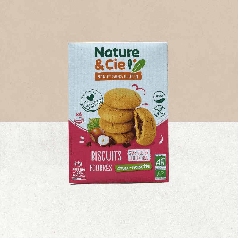Paquet de biscuits fourrés au chocolat noisette sans gluten - Nature et Cie