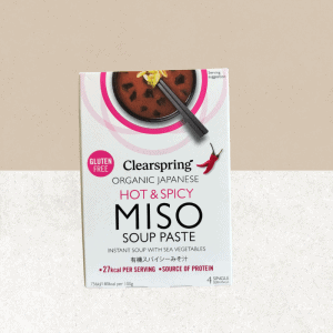 Paquet de 4 soupes instantanées sans gluten au miso de riz complet, algues et épices - Clearspring