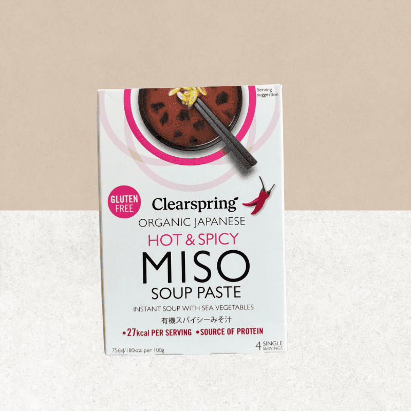 Paquet de 4 soupes instantanées sans gluten au miso de riz complet, algues et épices - Clearspring
