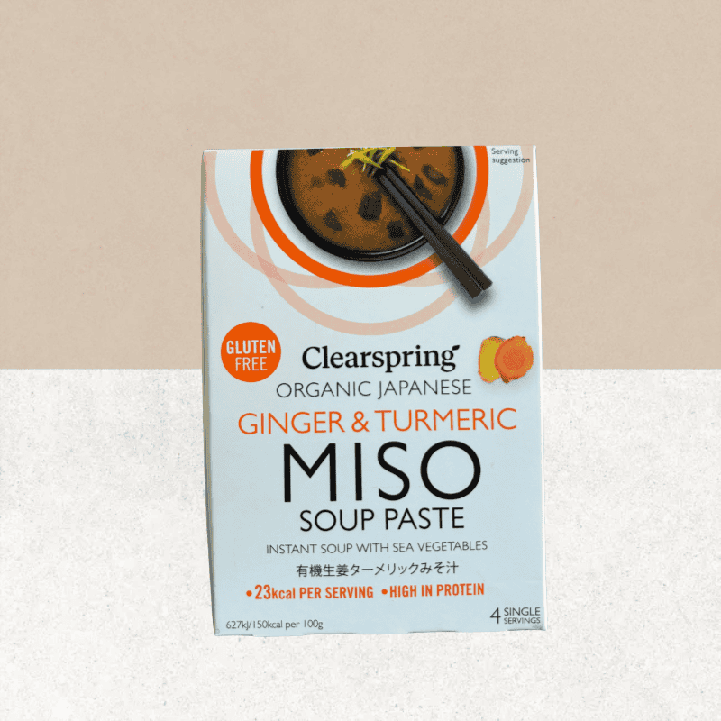 Paquet de 4 soupes instantanées sans gluten au miso blanc, gingembre et curcuma - Clearspring