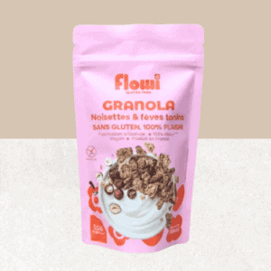 Sachet de granola saveurs noisettes et fèves tonka sans gluten, vegan et bio - FLowi