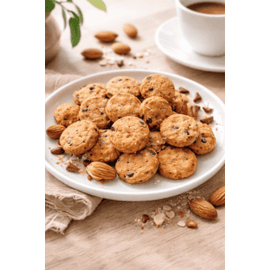 Présentation mini cookies saveurs amandes et chocolat sans gluten, vegan et bio - FLowi