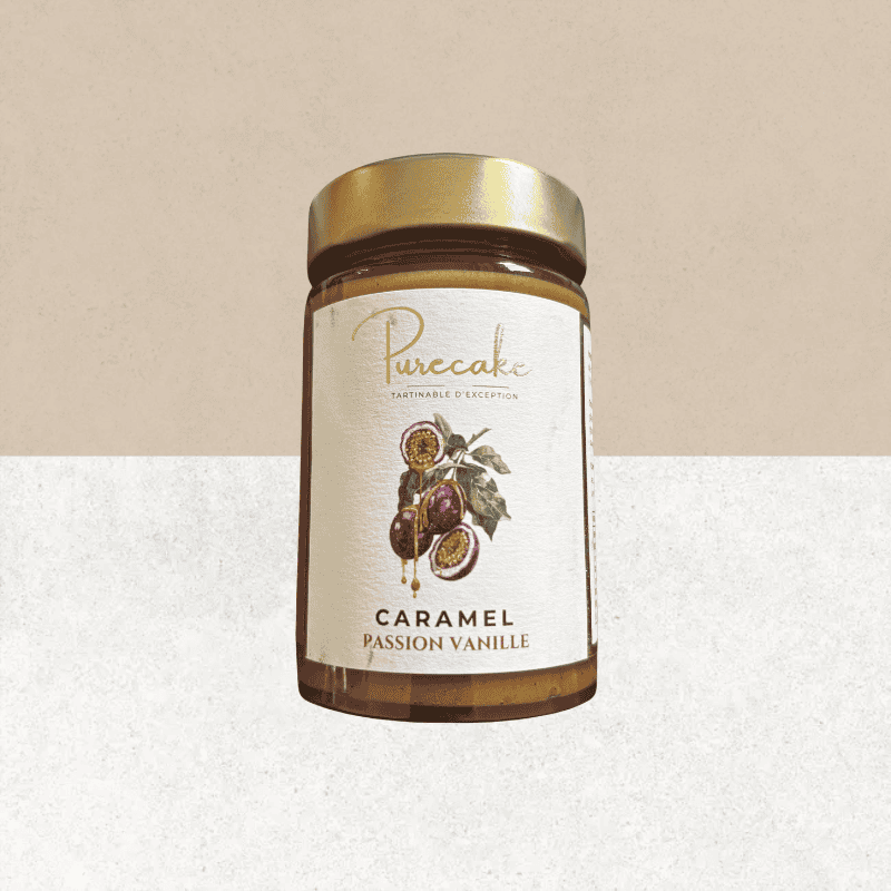 Pot de tartinable saveur caramel, passion et vanille sans gluten et vegan - Purecake