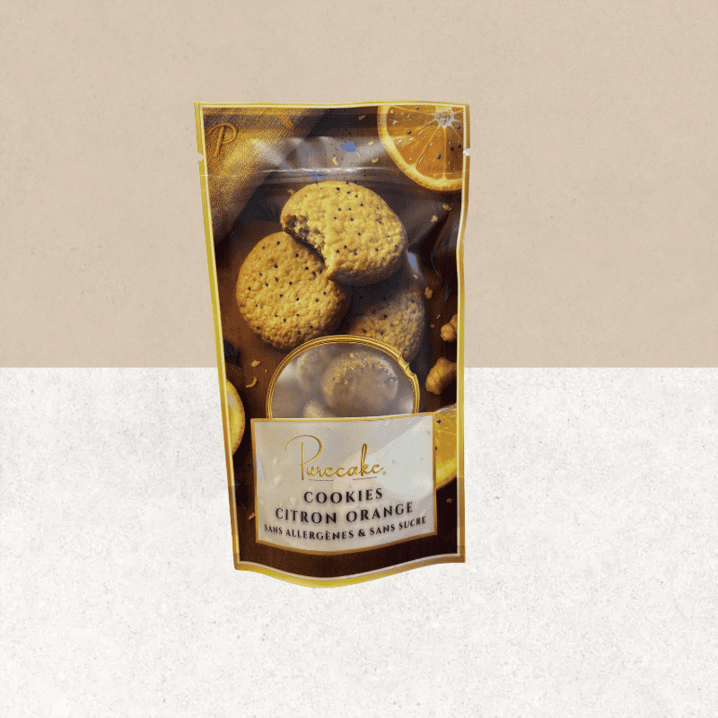 Sachet de cookies saveur citron orange sans gluten et vegan - Purecake