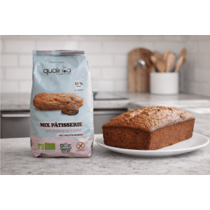 Présentation d'un gâteau à base de Mix pâtisserie sans gluten au quinoa - Qualinoa