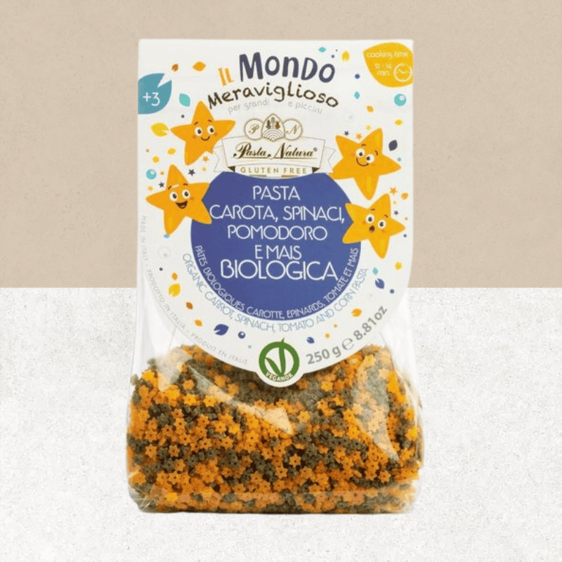 Paquet des Pâtes au maïs et légumes Stelline sans gluten, bio et vegan - Pasta Natura