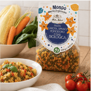 Présentation des Pâtes au maïs et légumes Stelline sans gluten, bio et vegan - Pasta Natura