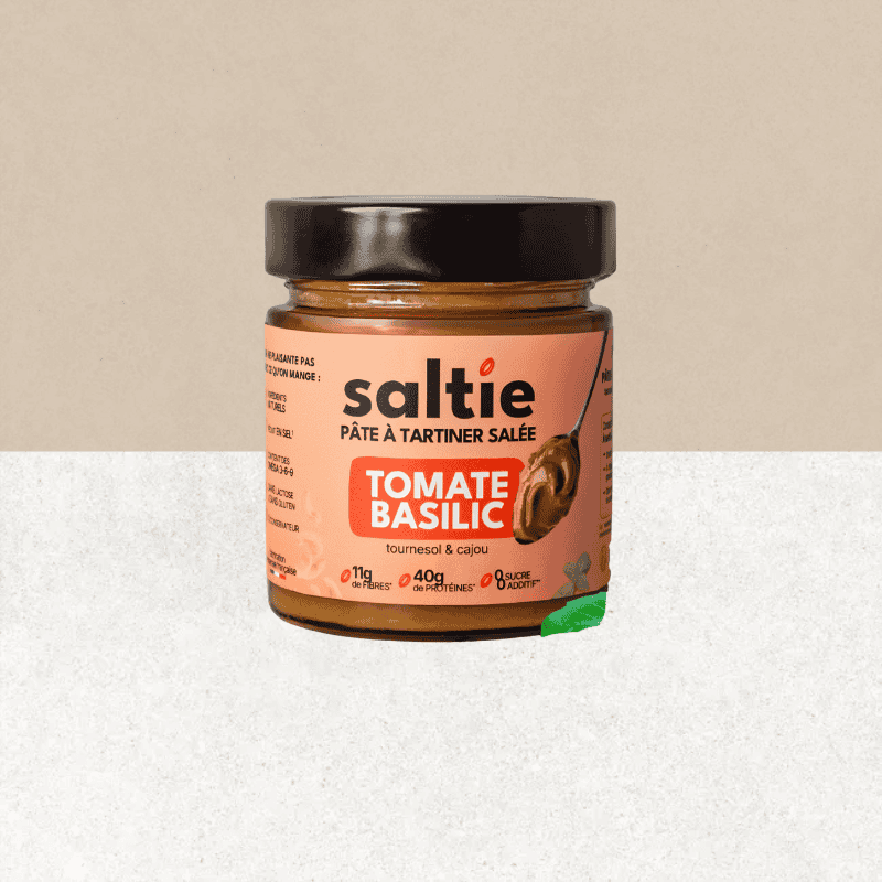 Pot de pâte à tartiner salée sans gluten et sans lactose saveur tomate et basilic - Saltie