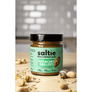 Présentation de la pâte à tartiner salée sans gluten, pistaches grillées - Saltie