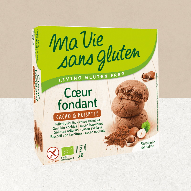 Paquet de biscuits coeurs fondants cacao noisette sans gluten et bio - Ma Vie sans gluten