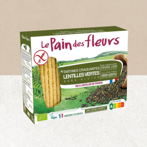 Paquet de tartines craquantes sans gluten, bio, et vegan aux lentilles vertes - Pain des fleurs