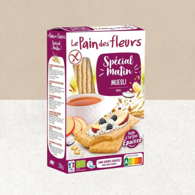 Paquet de tartines sans gluten Special Matin saveur muesli, vegan et bio - Pain des fleurs